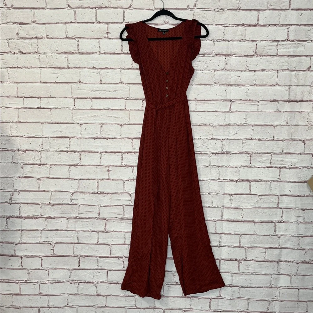 Kenedik Rust And Black Patterned Split Leg Jumpsuit Size Medium - Picture 4 of 12